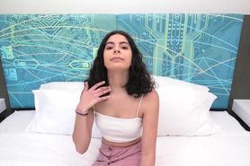 Latina teen with amazing nipples makes her first porn