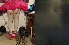 Upskirts in sissy tutu and 9inch stilettos fro my BLACK
