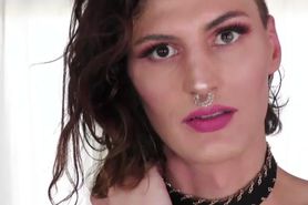 Amazonian TS Allysa Etain sucks veiny cock in a frisky 