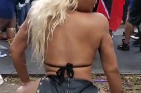 Rave girl in strange leather shorts thong  Loves knowin