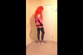 Orange haired slut in pink micro skirt