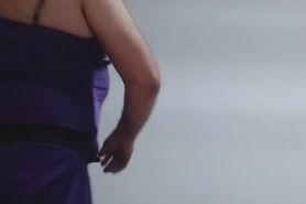 Trying on my blue satin dress