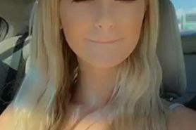 Flashing big tits in car