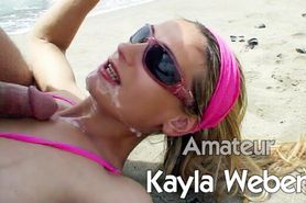 Wifey Kayla eating cum on the beach