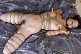 Dildoed and whipped in Bondage