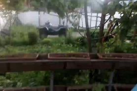 Hot babe takes hard cock in both holes outdoor in the n