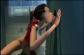 3D schoolgirl has fun in the toilet at a gloryhole