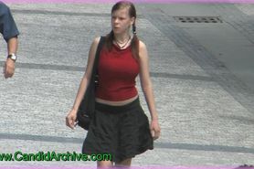 Busty Redhead Girl Skirt Red Top