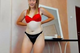 Busty Girlfriend getting naked and masturbating