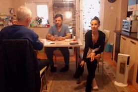 Slim babe gets fucked and creampied with grandpa in the