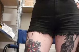 Goth girl Danielle gets off in the stockroom