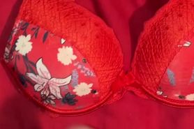 jerk and cum on red floral bra
