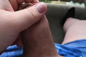 Jerking off on the porch with my grower cock and cummin