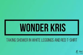 Kris showers in white leggings
