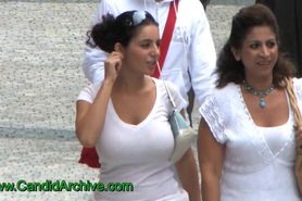 Girl white top with mother
