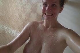 Sexy curvy hairy girl pee in a shower