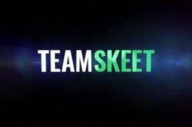 Stepdaughter blindfolds her friend to suck my cock