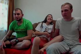 Cute Asian teen take bath with two guys after riding co