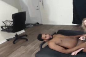 Horny blonde gets creampie after hard interracial gangb