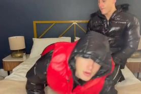 Gay fetish Sex in shiny jackets