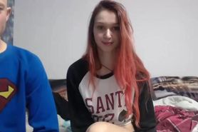 Hot redhead teen rub pussy with dildo and gets anal fuc
