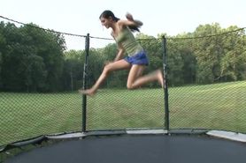 Skinny Chick On Trampoline