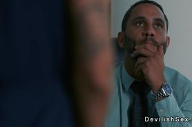 Rich guy fucking tanned brunette babe in his house