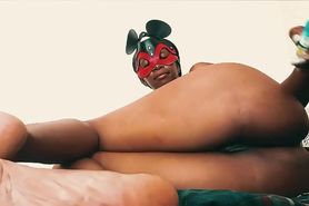 Hot Nairobi Masked Ebony Hairy Pussy Butt Plug Fox Tail