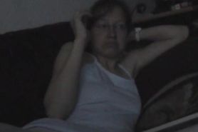 Saskia in wool tights on couch 2