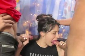 Horny teen latina suck two cocks and get spit roasted l