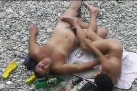 Horny masturbation on the nude beach