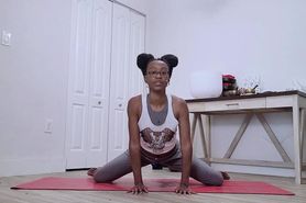 ebony yoga legs spread wide