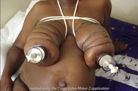 Ebony MILF tied tits