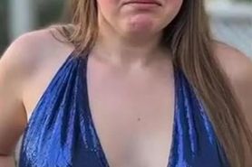 Nervous AI Woman in a Prom Dress Reveals Tits