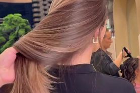Silky shiny hair to cover in cum