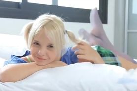 Blonde teen masturbates and cums