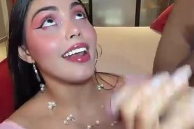 Busty latina suck three cocks and takes hard anal pound