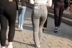 Candid in gray jeans