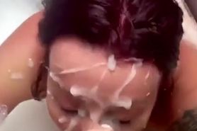 Redhead Horny Wife Huge Facial Ever in Bathtube