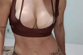 Riding dildo and orgasm