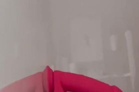 Masturbating with shower dildo