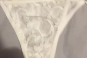 Lacy thong panties cum