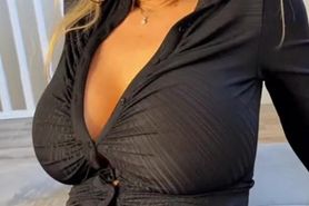 Busty British gal gives tittyfuck and makes him cum