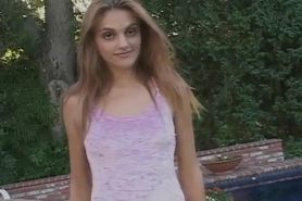 Skinny girl fucked anal outside at the pool