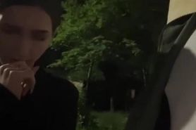 Russian slut get cum in mouth after hard outdoor poundi