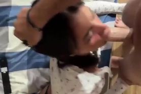 Hot teen babe get load of cum on belly after hard pound