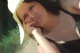 Black transparent panties on beach