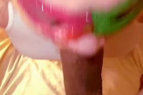 Jenny catches a huge load in her mouth