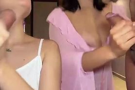 Two horny Latinas suck big cocks and take hard pounding