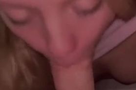 Petite blonde sucks cock